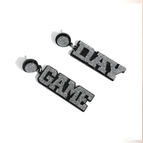 Acrylic Game Day Sparkling Silver Earrings For Football Lover, NIB - Picture 3 of 4